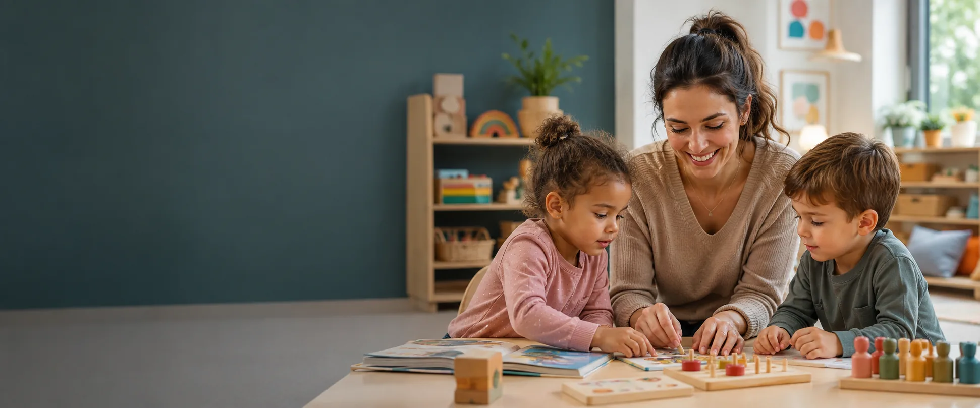 Early Years practitioner supporting children with learning activities